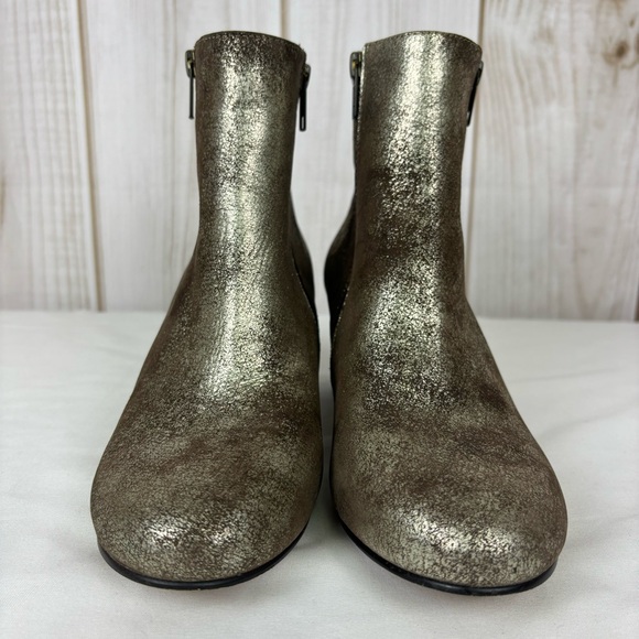 Kenneth Cole Ankle Boots Distressed Brown Silver Metallic Chunky Heel Size 8.5 - Picture 6 of 16